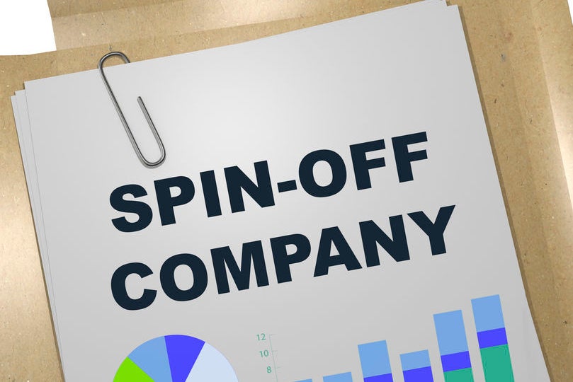 3D illustration of SPIN-OFF COMPANY title on business document